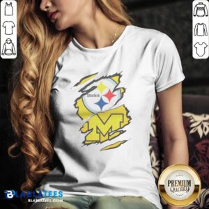 Awesome Pittsburgh Steelers Michigan Wolverines Torn Metal Logo Graphic v neck optimized for stylish wear