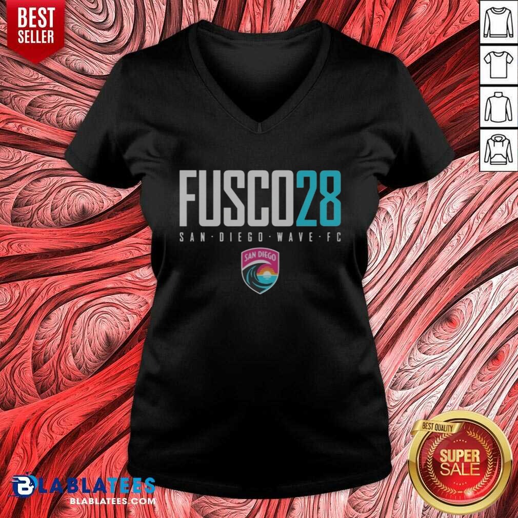 Good San Diego Wave FC Fusco 28 Text Logo San Diego Wave FC NWSL shirt optimized on V-Neck Shirt Good San Diego Wave FC Fusco 28 Text Logo San Diego Wave FC NWSL shirt optimized shown as a v-neck shirt preview