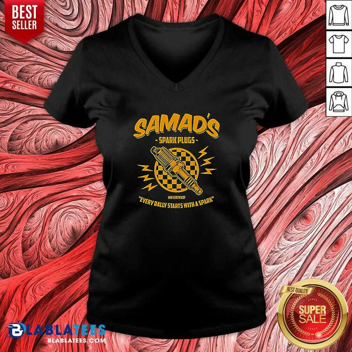 Pretty Samads Spark Plugs Every Rally V-Neck Shirt Pretty Samads Spark Plugs Every Rally V-Neck Shirt