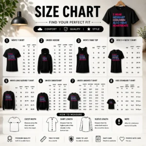 Size chart for Awesome I Hear Migrant Children Also Have Heartbeats with measurements in inches and cm
