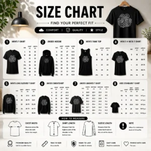 Size chart for Funny Best Grandparents Ever Line Art with measurements in inches and cm