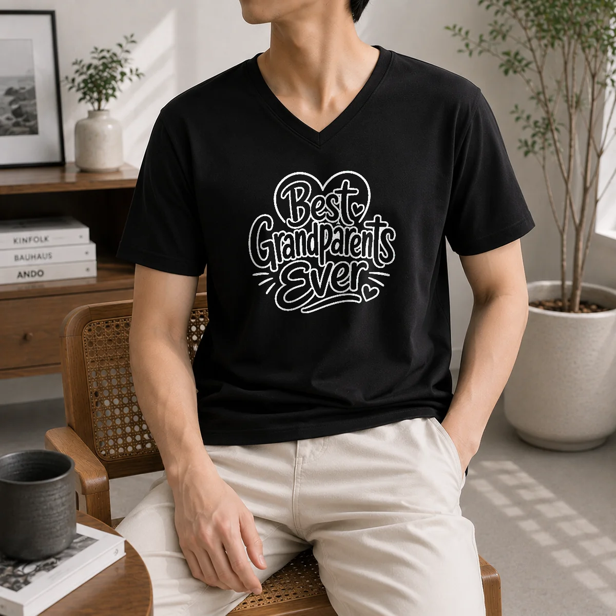Funny Best Grandparents Ever Line Art V-Neck Shirt Funny Best Grandparents Ever Line Art V-Neck Shirt