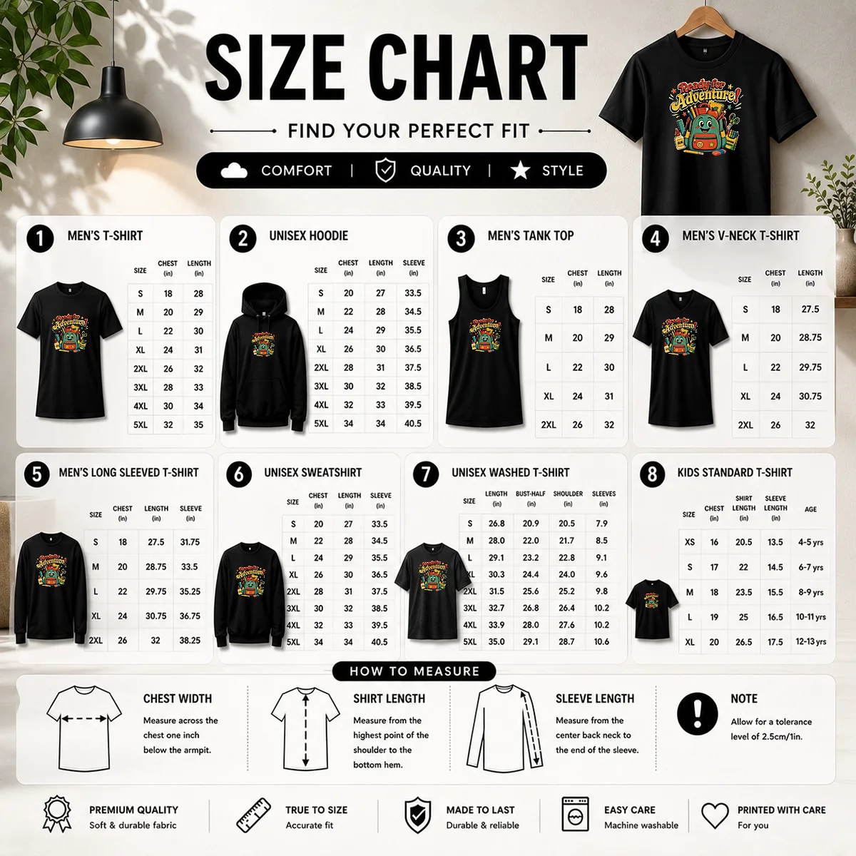 Hot Back To School Adventure Vintage Size Chart Size chart for Hot Back To School Adventure Vintage with measurements in inches and cm