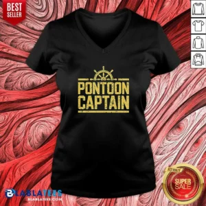 Hot Pontoon Captain Ship Wheel V Neck Shirt v neck optimized with nautical ship wheel graphic on front