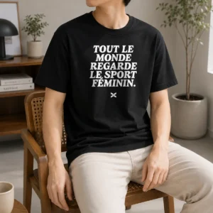 Nice Tout Le Monde Regarde Le Sport FéMinin t shirt in classic fit with bold French slogan on front