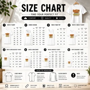 Size chart for Official Grandparents Day Keepin It Groovy Tee with measurements in inches and cm