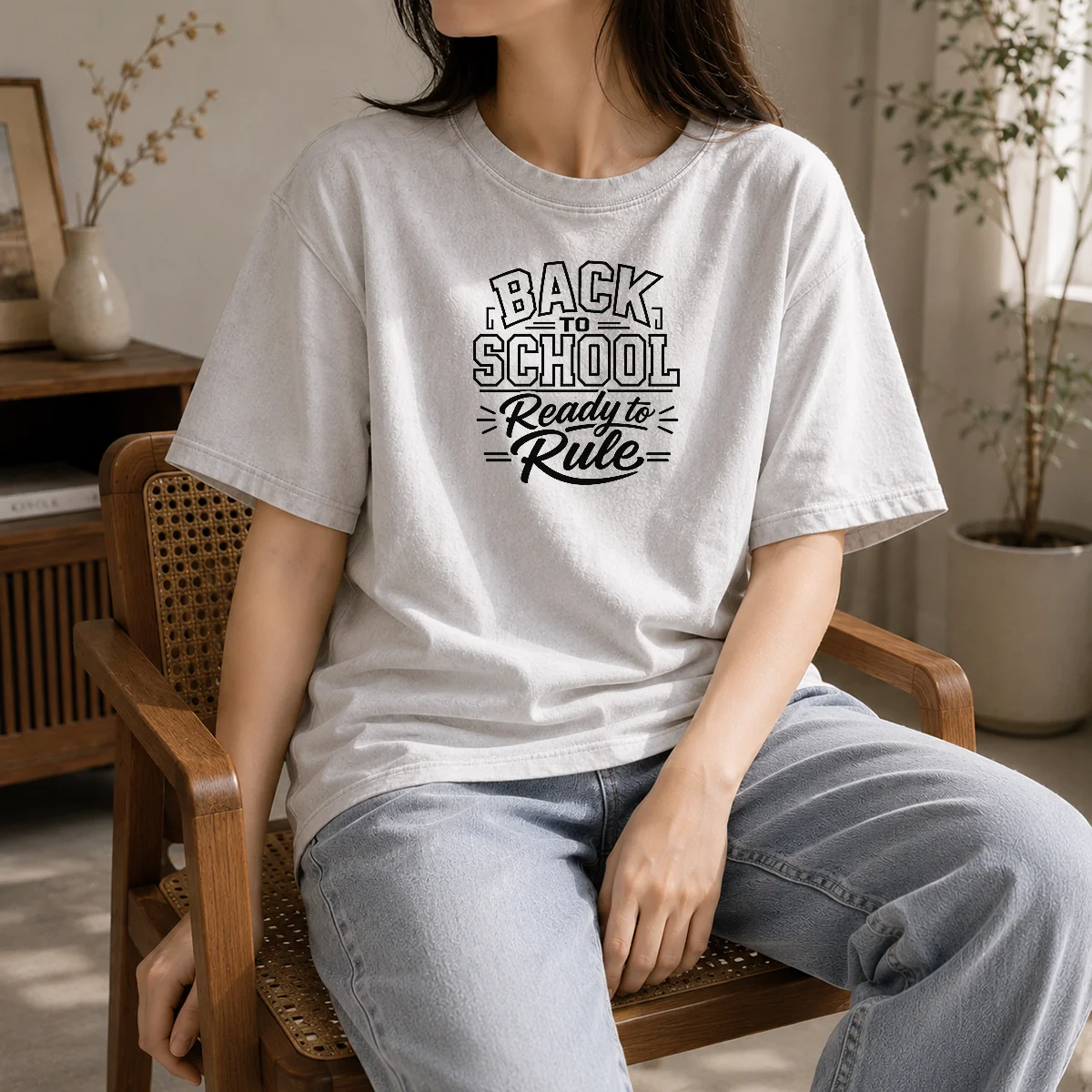 Original Back To School Ready To Rule Line Art Students Washed T-Shirt
