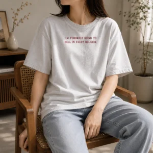 Original Im Probably Going To Hell In Every Religion Washed T-Shirt