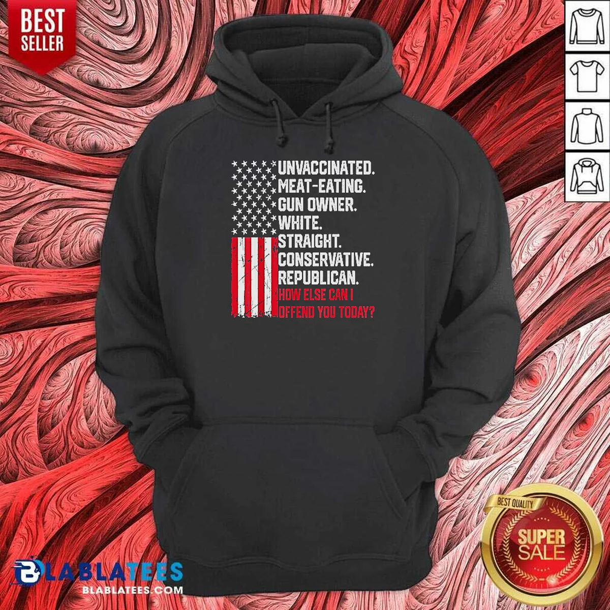 Original Unvaccinated Meat Eating Gun Owner White Straight Conservative Republican Hoodie optimized for clear view and detail