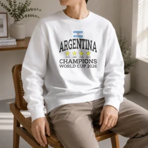 Premium Argentina Champions FIFA World Cup 2026 Sweater featuring a comfortable crew neck and bold championship graphics