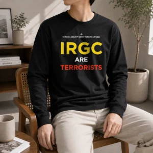Premium Awesome IRGC Are Terrorists National Security State Threats Act 2026 long sleeve shirt in black, front view