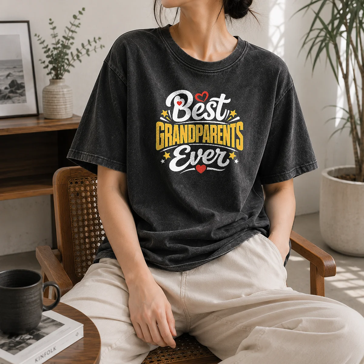 Premium Best Grandparents Ever Silhouette Washed T-Shirt