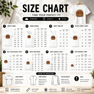 Size chart for Premium Grandparents Day Western Vintage Pride with measurements in inches and cm