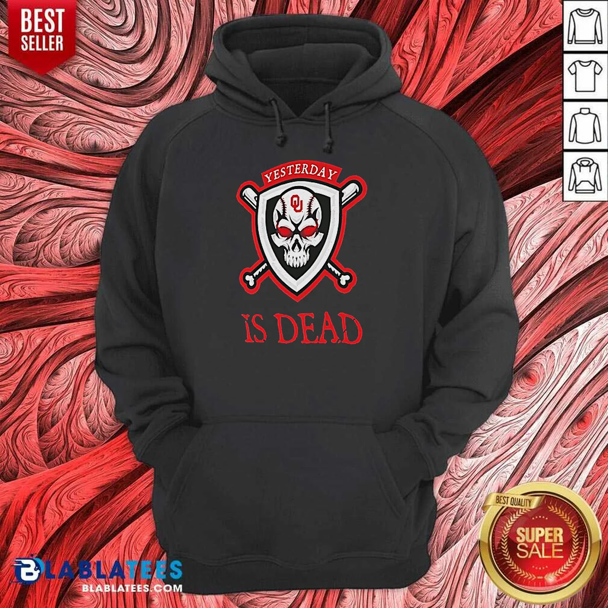 Top Officials Yesterday Is Dead Oklahoma Sooners Baseball Skull Hoodie