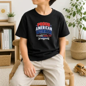 Awesome Pretty Labour Day Proud American Worker Typography Kids T-Shirt
