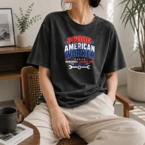 Awesome Pretty Labour Day Proud American Worker Typography Washed T-Shirt
