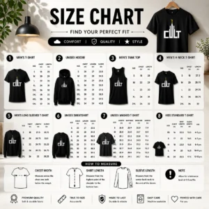 Size chart for Funny Moroni The Church Of Jesus Christ Of Latter Day Saints with measurements in inches and cm to help choose the right fit