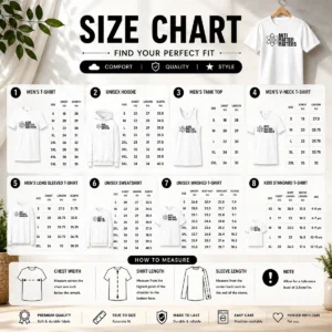 Size chart for Hot Anti Matter Matters Science Atom Physics with measurements in inches and cm to help choose the right fit