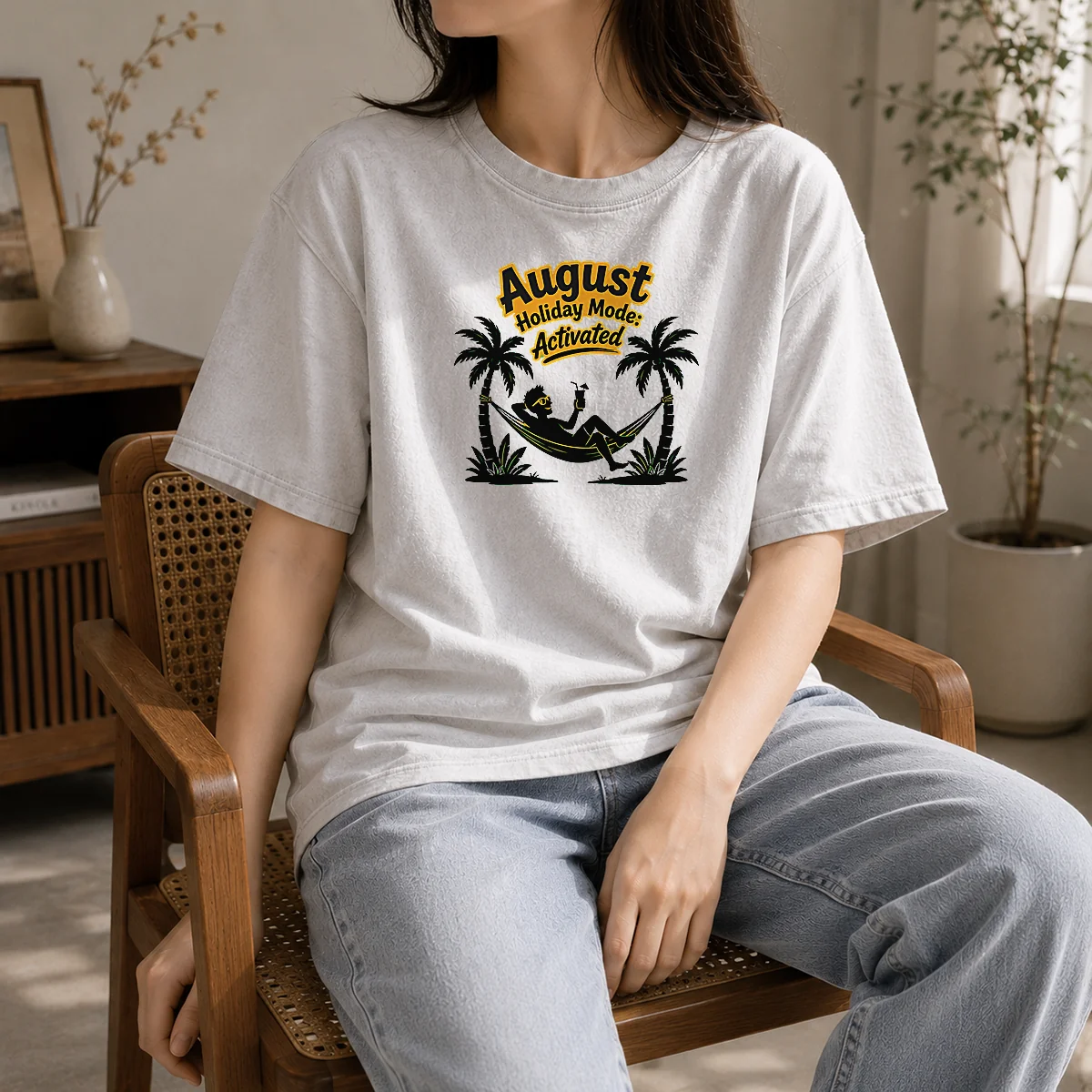 Hot Official August Holiday Silhouette For Proud Summer Relaxers Washed T-Shirt