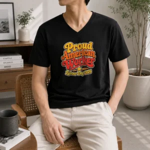 Hot Pretty Proud American Worker Labour Day 2026 Groovy Retro V-Neck Shirt