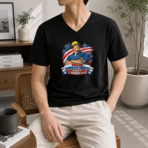 Premium Hot Patriotic Labour Day Worker Pop Art V-Neck Shirt