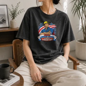 Premium Hot Patriotic Labour Day Worker Pop Art Washed T-Shirt