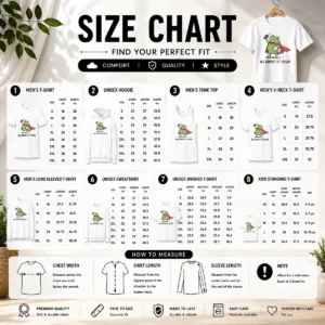 Size chart for Pretty Hot We Admin At Dawn Assistant Principal Frog with measurements in inches and cm to help choose the right fit